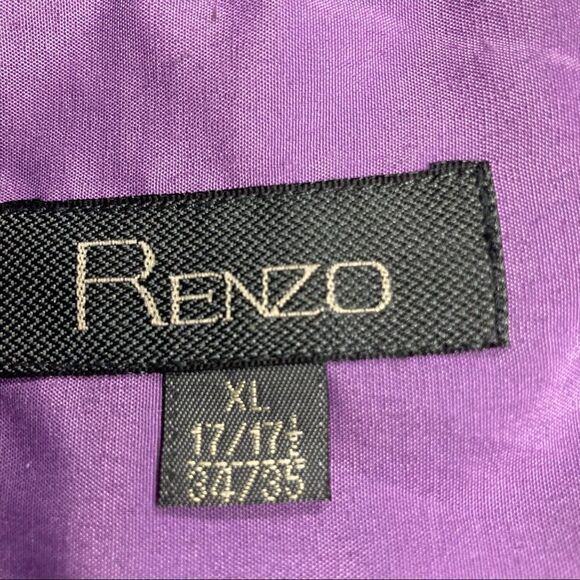 RENZO‎ Men’s Long Sleeve Purple Shirt Size XL 17/17.5-34/35 Button Down - Picture 6 of 11